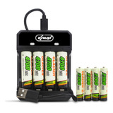 Kit 8 Pilhas Aa Aaa Recarregáveis Carregador Rápido Bivolt