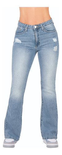 Jeans Casual Dama Corte Campana Tiro Medio Azul 589-54