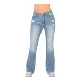 Jeans Casual Dama Corte Campana Tiro Medio Azul 589-54