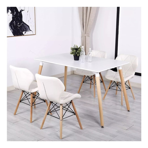 Combo Mesa Eames 120 * 80 + 4 Silla Dsw Madera- Alto Impacto