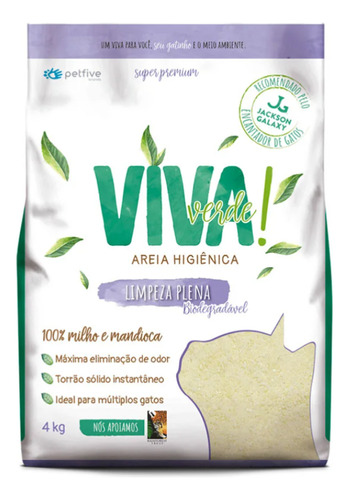 Areia Viva Verde Higiênica Para Gatos Limpeza Plena 4kg Fina