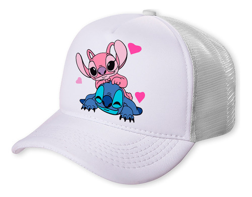 Boné Trucker Branco Stitch Angel Namorado Apaixonado Carinho