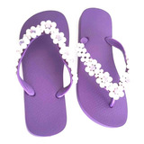 Sandálias Decoradas Com Perolas Customizadas Estilo Roxo Blz