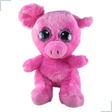 Porco Porquinho De Pelúcia Rosa Olho Grande Brilhante 20cm