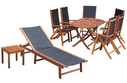 Juego De Comedor De 9 Piezas Con Cojines De Madera De Acacia