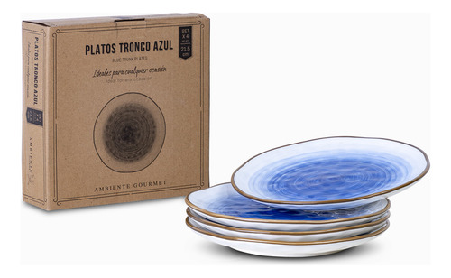 Plato Tronco Azul 21.5 Cm Set X 4 Ambiente Gourmet