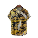 Camisa Hawaiana Unisex Ukiyo-e Crane De Japón, Camisa De Pla