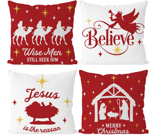 Fundas De Almohada Navideñas De 18.0 X 18.0 In, Juego De 4 F