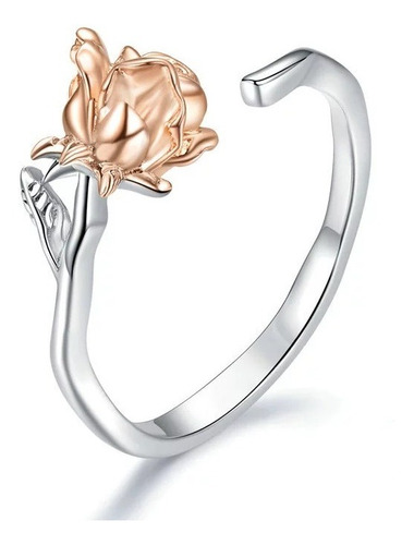 Anillo Rosa Flor Plata 925 Ajustable Mujer Joyas Elegante