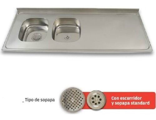 Mesada Acero Cocina Doble Bacha 1.60x60 Ariel Inox