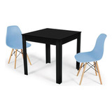 Mesa De Jantar Sofia Preta 80x80cm + 2 Cadeiras Eiffel Cor Azul-claro