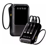 Power Bank Pila Batería Recargable Kimhi Color Negro Con 4 Cables, 2 Puertos Usb Y Linterna De 20,000mah Para Celular Y Tablet
