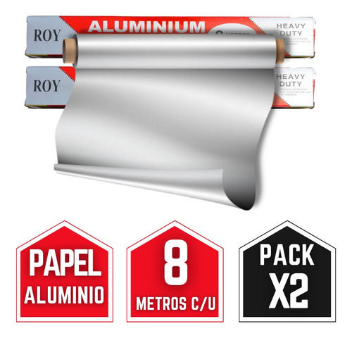 Papel Aluminio Foil 8 Metros Papel Aluminio Pack X2 Un