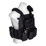 Colete Plate Carrier + 9 Módulos + Bandoleira (preto)