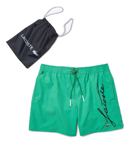 Traje De Baño Lacoste Signature Print Swimming Trunks Hombre