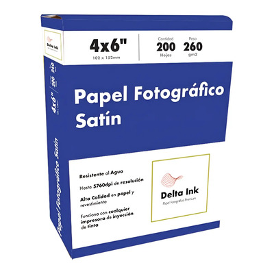 Papel Fotográfico Satín 4x6 Delta Ink Blanco 260g 200 Hojas | Envío gratis