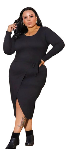 Vestido  Feminino Manga Longa Plus Size