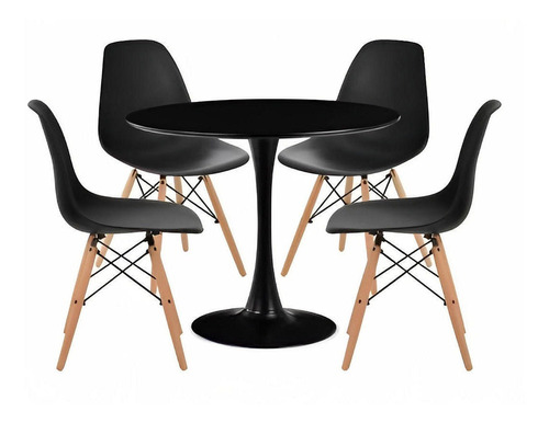 Comedor Mesa Tulip Negra - 4 Sillas Eames Negras