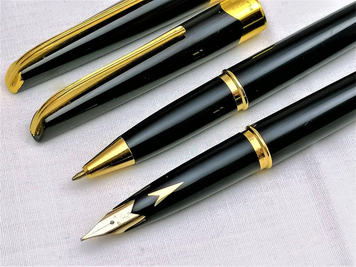 Platinum Pluma Fuente Y Boligrafo Nib B En Oro 18k Nuevo