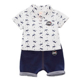 Conjunto Infantil Criança Menino Short Brim + Camisa Polo 