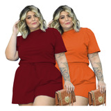 Kit 2 Conjunto Plus Size Feminino Short Blusa Manga Bufante