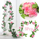 5 Pcs Guia Enredadera Con Rosas Artificial Decoración Flores