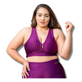 Conjunto Plus Size Bermuda Top Feminino Academia Confortável