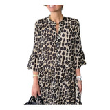 Vestido De Mujer Con Estampado De Leopardo Suelto Manga Lint