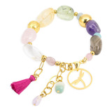 Pulsera Mujer Cuarzo Natural Cristal Chapa Oro Joyas Regalo