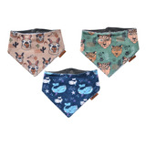 Baberos Bandana Bebé Reversibles Diseño Animales- Pack X 3  