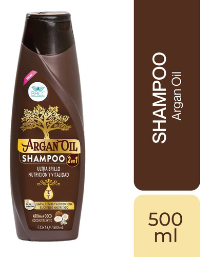 Shampoo Aceite Argán 2 En 1 Tratamiento Repara Sin Sal 500ml