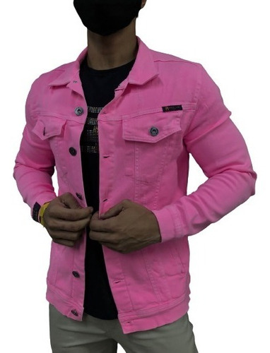 Jaqueta Slim Destroyed Masculina Sarja Rosa Neon Blusa Austi