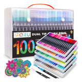 Marcadores 100 Colores Doble Punta Plumas Punta Pincel Dual Brush Iforu