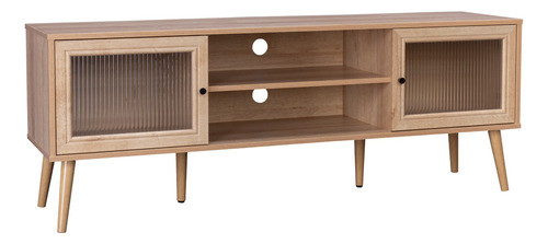 Mueble Para Tv Top Living Con Estantes Y Puertas De Vidrio Color Beige