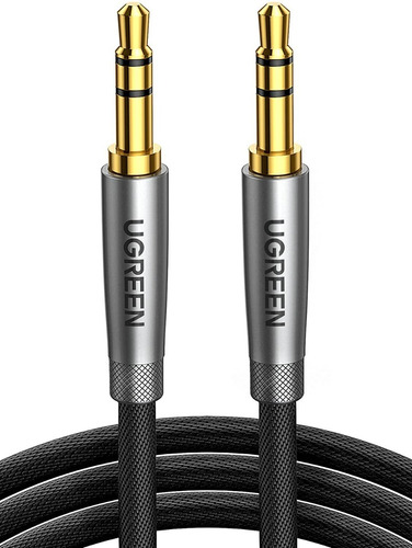 Cable De Audio Premium Auxiliar 3.5mm Aluminio Trenzado 2 Metros Macho A Macho 2 Polos Trs Chapado En Oro Color Gris Y Negro Ugreen