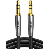 Cable De Audio Premium Auxiliar 3.5mm Aluminio Trenzado 2 Metros Macho A Macho 2 Polos Trs Chapado En Oro Color Gris Y Negro Ugreen