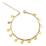 Pulsera Enchapada Oro 18k Eslabones Tubo, Estrellas Colgante