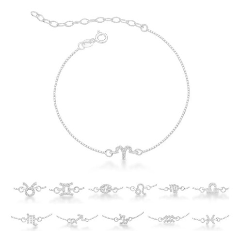  Pulseira De Prata Signo Cravejado - 12 Signos