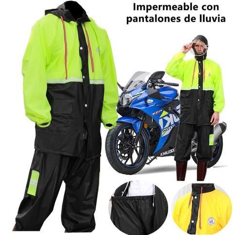 Impermeable Reflejante Para Motocicleta Con Capucha Dobleala