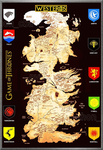 Cuadro Mapa Westeros - Casas Game Of Thrones Juego De Tronos