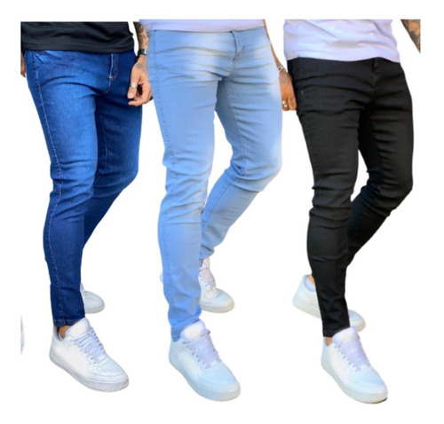 Kit 3 Calças Jeans Que Estica No Corpo Com Lycra Envio 24hrs