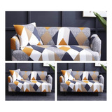 Funda Sillones Set De 3 + 1 + 1  Spandex Triangulos Naranja