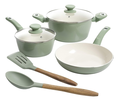 Juego De Ollas Y Sarten  Gibson Home Verde Con Utensilios