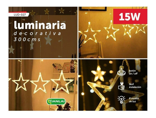 Serie Cortina Estrella Grande Chica 3m 8 Modos Luz Calida 