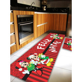 Tapete Para Cozinha Natal Mickey & Minnie Kt37 200x40+60x40
