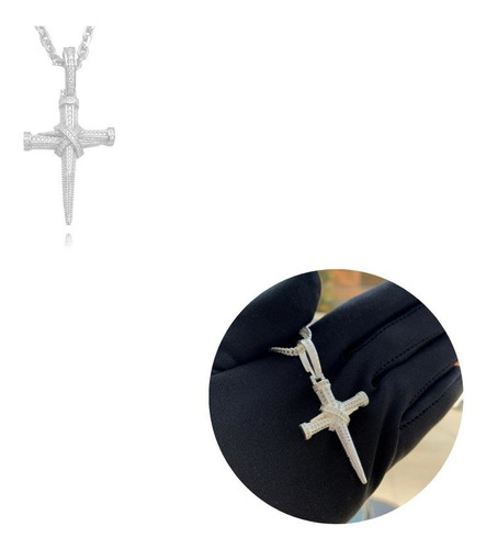 Pingente Prata Masculino Crucifixo Parafuso Brilhante Banho