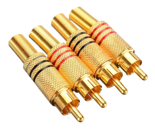 10x Plug Rca Dourado Macho Metalico Preto/vermelho (5 Pares)