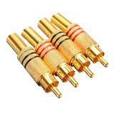 10x Plug Rca Dourado Macho Metalico Preto/vermelho (5 Pares)