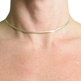 Colar Choker Feminino Fita Laminado Banhado A Ouro 18k 35cm