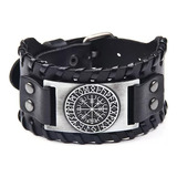 Pulsera Cuero Negro Vikingo Vegvisir Hombre Mujer Top Moda